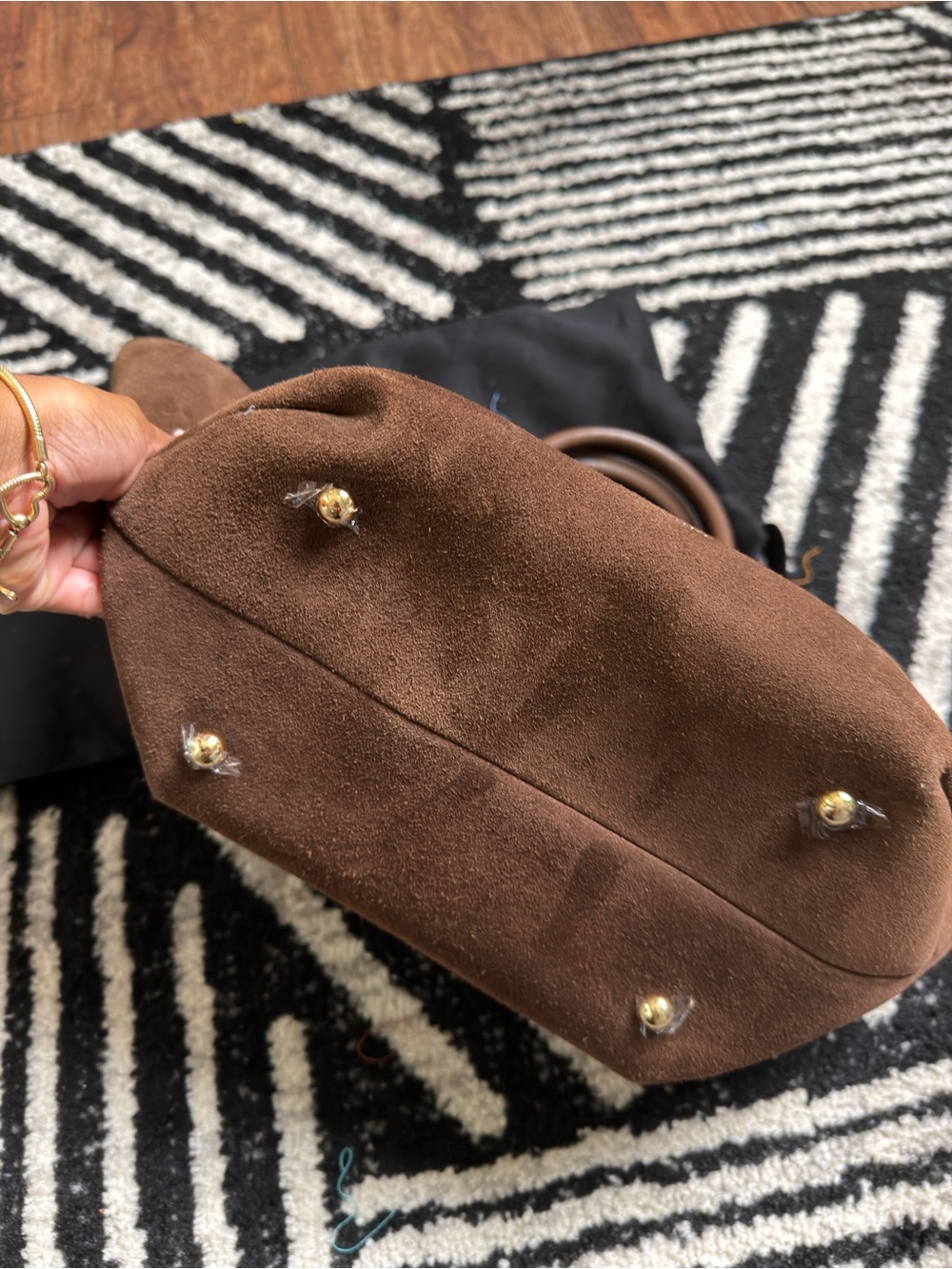 DeMellier Brown Suede Top-Handle Tote with Gold Accent - Picture 2 of 6